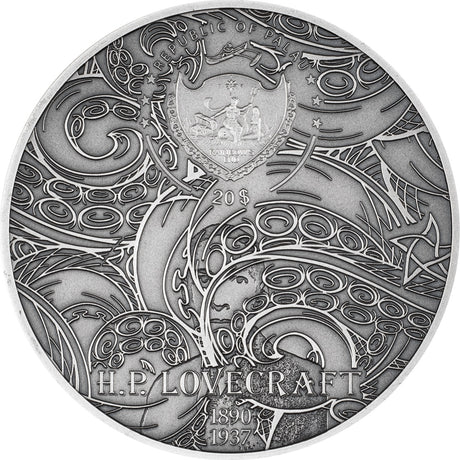 Palau 2023 $20 AZATHOTH Howard Phillips Lovecraft 3 Oz  Antique Silver Coin CIT Smartminting®