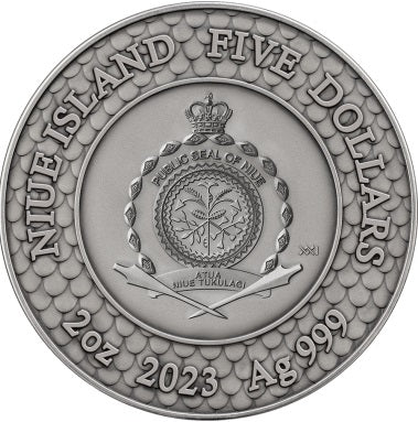 Niue 2023 $5 BLACK PEARL AND DRAGON Divine Pearls 2 Oz Silver Coin