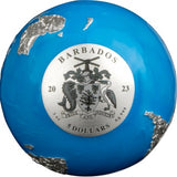 Barbados 2023 $5 Blue Marble Glow in the Dark Spherical 3 Oz Silver Coin
