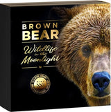 Niue 2023 $5 BROWN BEAR Wildlife in the Moonlight 2 Oz .999 Antique Silver Coin