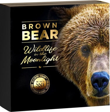 Niue 2023 $5 BROWN BEAR Wildlife in the Moonlight 2 Oz .999 Antique Silver Coin