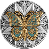 Niue 2023 $5 BUTTERFLY PUNK ART 2oz Antique Coloured Silver Coin Reverse
