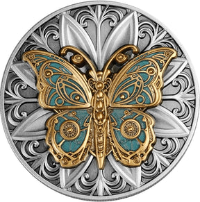 Niue 2023 $5 BUTTERFLY PUNK ART 2oz Antique Coloured Silver Coin Reverse