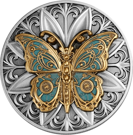 Niue 2023 $5 BUTTERFLY PUNK ART 2oz Antique Coloured Silver Coin Reverse