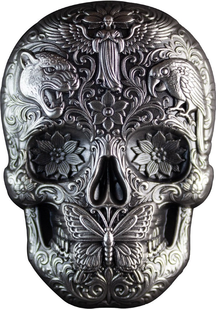 PRE-ORDER South Korea 2026 KOMSCO CALAVERA de PLATA Skull Silver Antiqued UHR Stacker Obverse