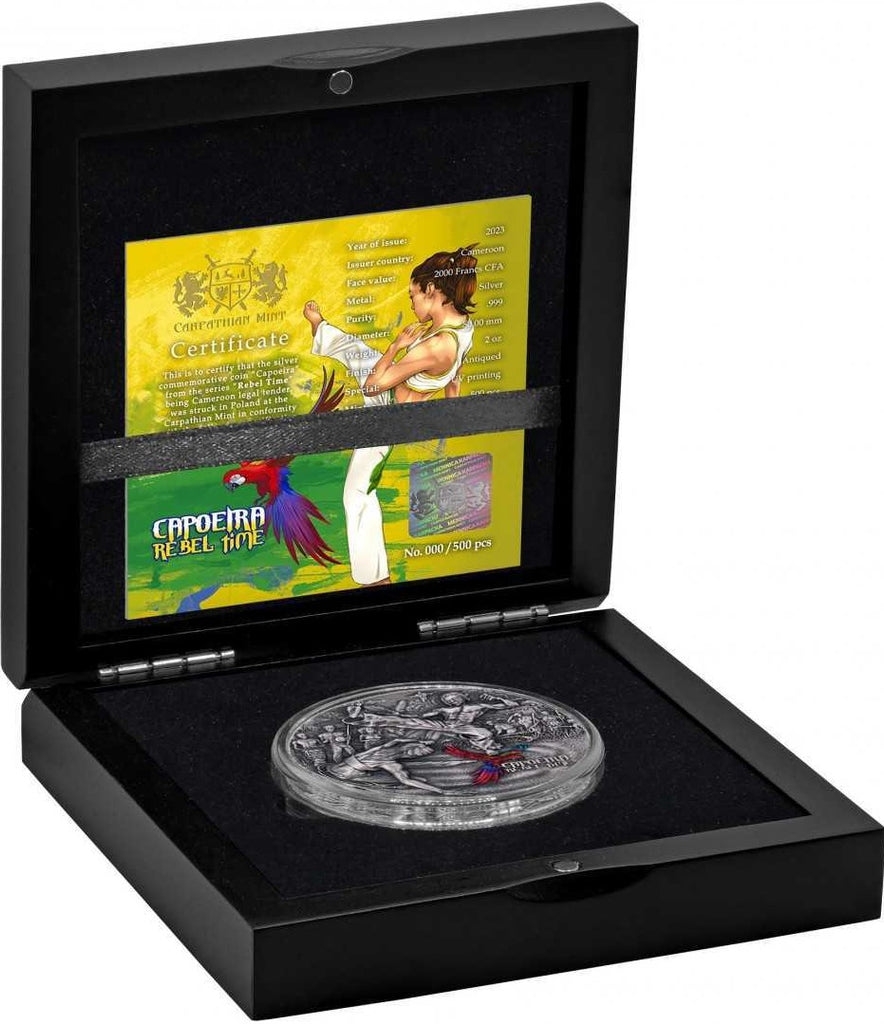 Cameroon 2023 2000 Francs CFA CAPOEIRA Rebel Time 2 Oz Antique Silver Coloured Coin Case