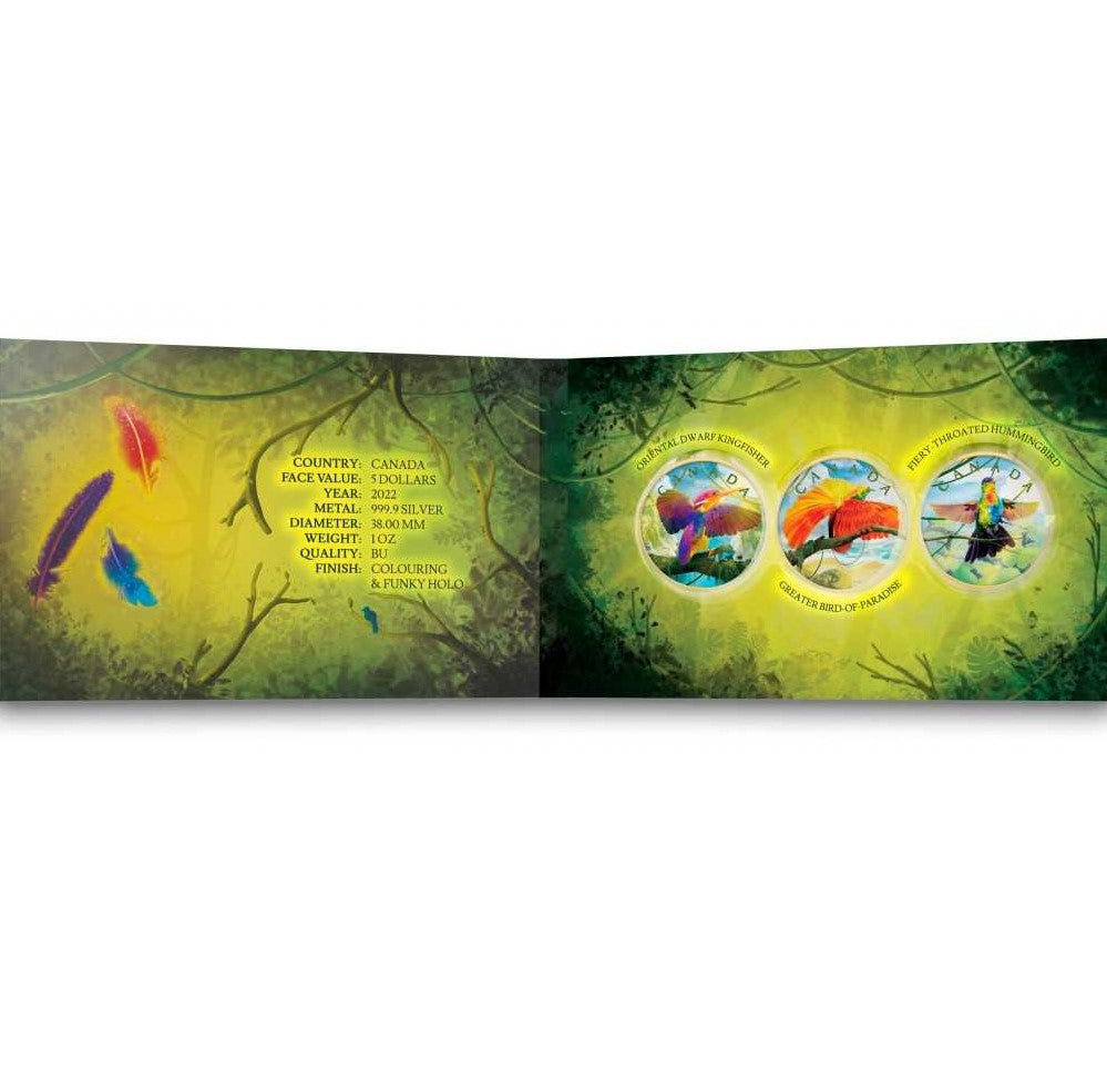 Canada 2022 $5 COLOURS OF PARADISE 3 x 1 oz Set Maple Leaf .9999 Holo Colourised .9999 Silver