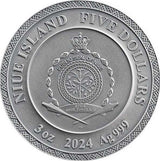 Niue 2024 $5 DAZHBOG Divine Faces Of The Sun 3oz Gilded Antique Silver Coin