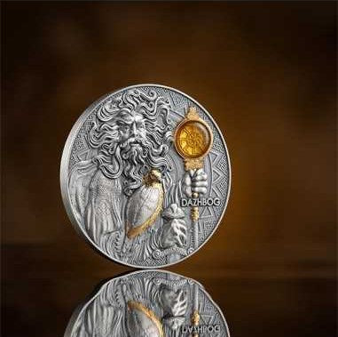 Niue 2024 $5 DAZHBOG Divine Faces Of The Sun 3oz Gilded Antique Silver Coin
