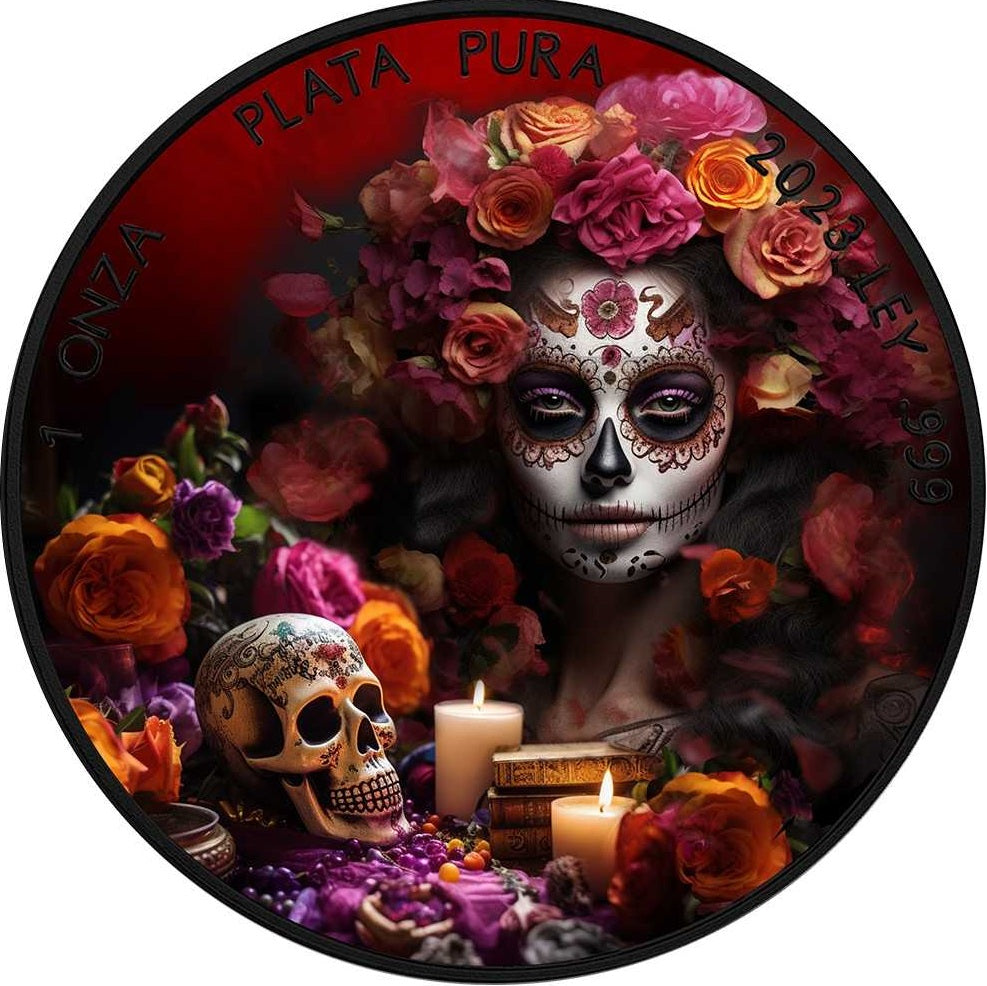Mexico 2023 DIA DE LOS MUERTOS Day Of The Dead Black Platinum 1oz Silver Coin 100 Made Reverse