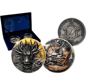 Ivory Coast 2024 5000 Francs DRAGON Edition Signature Set 2 x 5oz Silver Coin