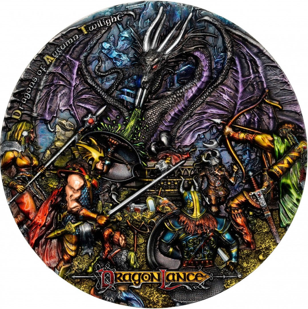 Niue 2023 $7 DRAGONS OF AUTUMN TWILIGHT Dragonlance Chronicles 3 Oz Antique Silver Coloured Coin