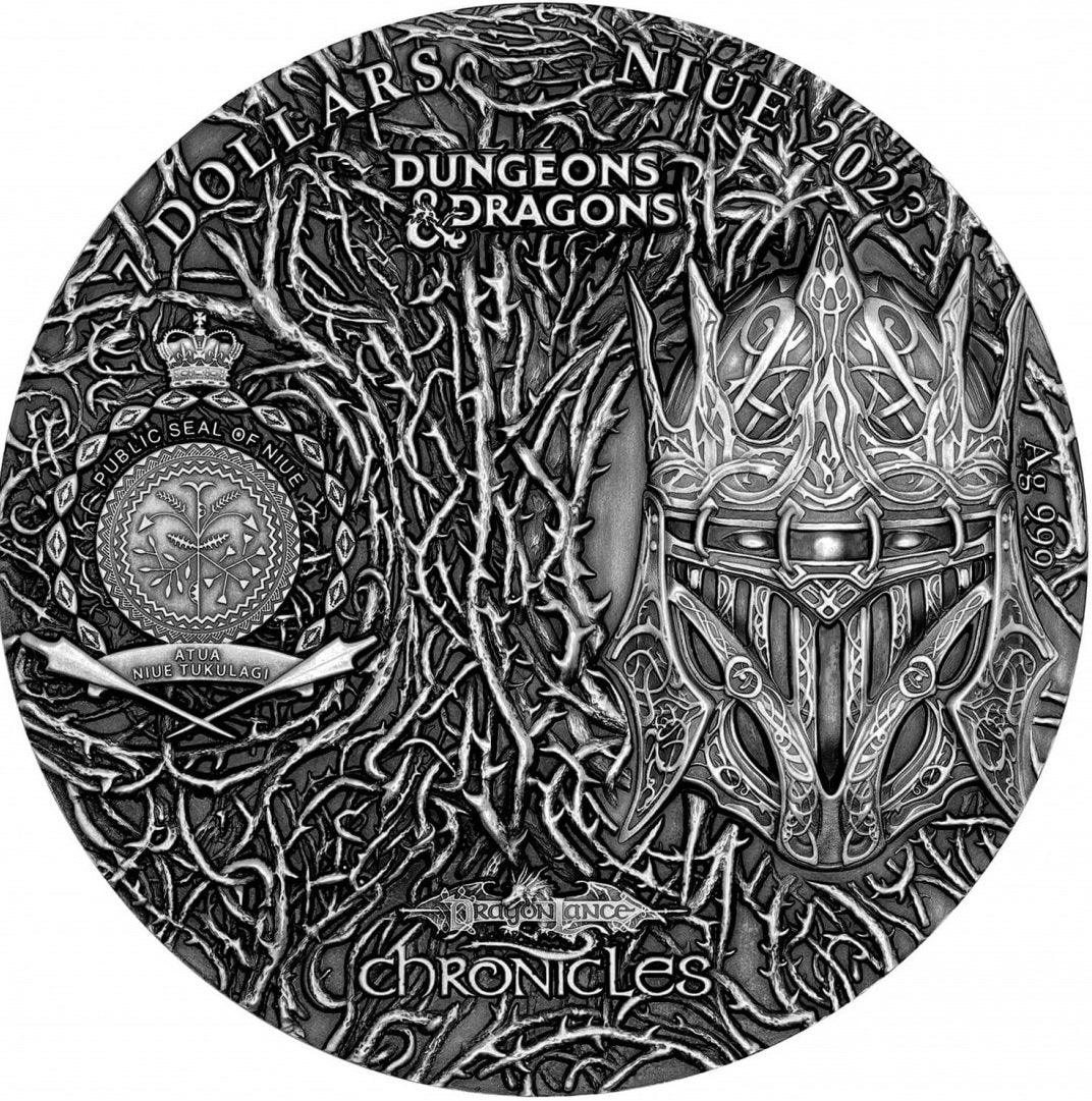 Niue 2023 $7 DRAGONS OF AUTUMN TWILIGHT Dragonlance Chronicles 3 Oz Antique Silver Coloured Coin