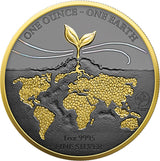 Fiji 2022 $1 EARTH Black Rhuthenium and Gilded 1 oz Silver Coin