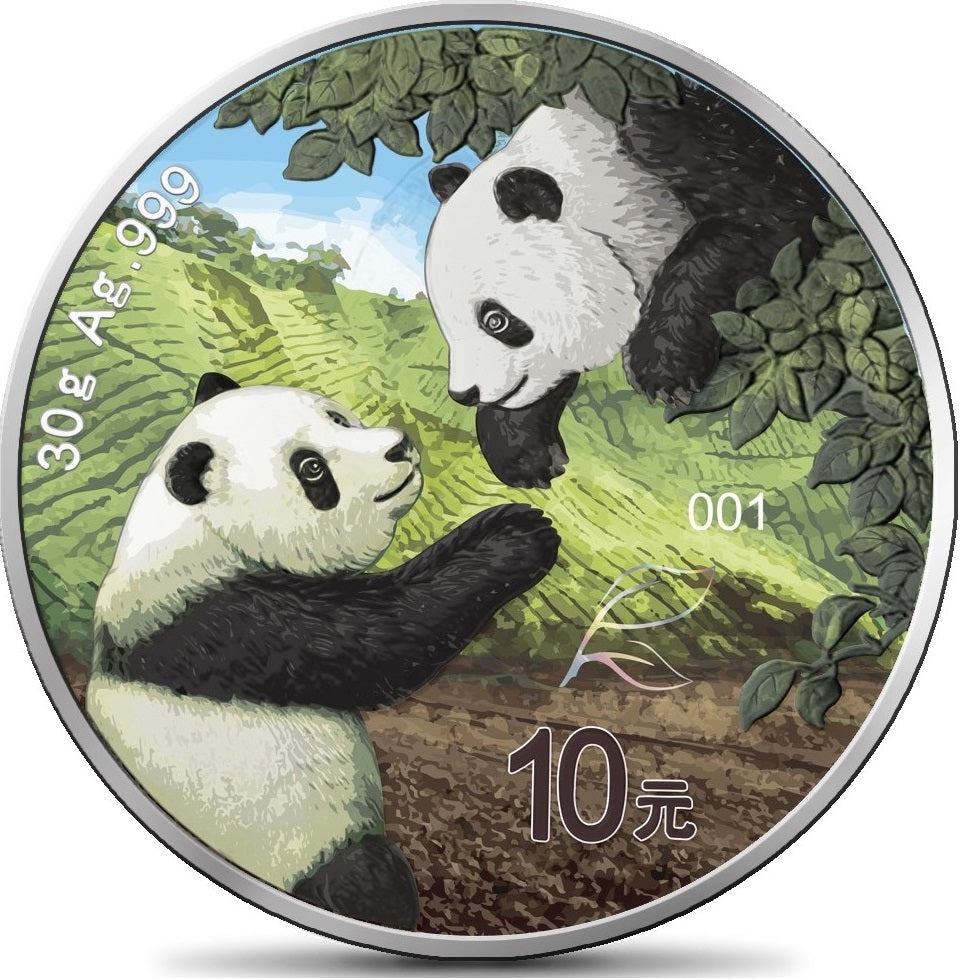 China 2023 10 Yuan  Panda Four Elements EARTH AIR FIRE WATER Set of 4 x 30g .999 Silver Coin