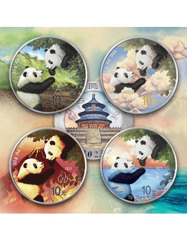 China 2023 10 Yuan AIR Panda Four Elements 30g .999 Silver Coin