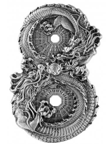 Chad / Republique du Tchad 2024 15000 Francs FIGURE EIGHT DRAGONS 3 Oz Antique Silver