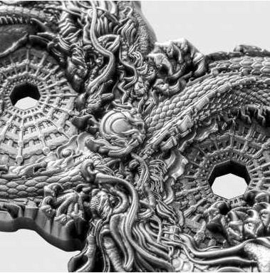 Chad / Republique du Tchad 2024 15000 Francs FIGURE EIGHT DRAGONS 3 Oz Antique Silver