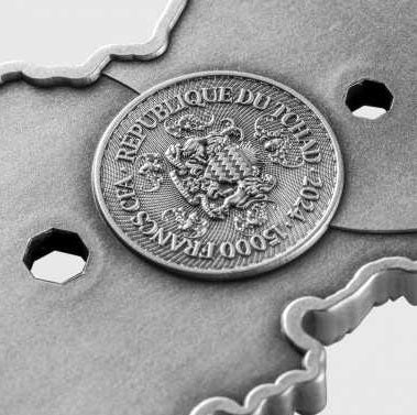 Chad / Republique du Tchad 2024 15000 Francs FIGURE EIGHT DRAGONS 3 Oz Antique Silver