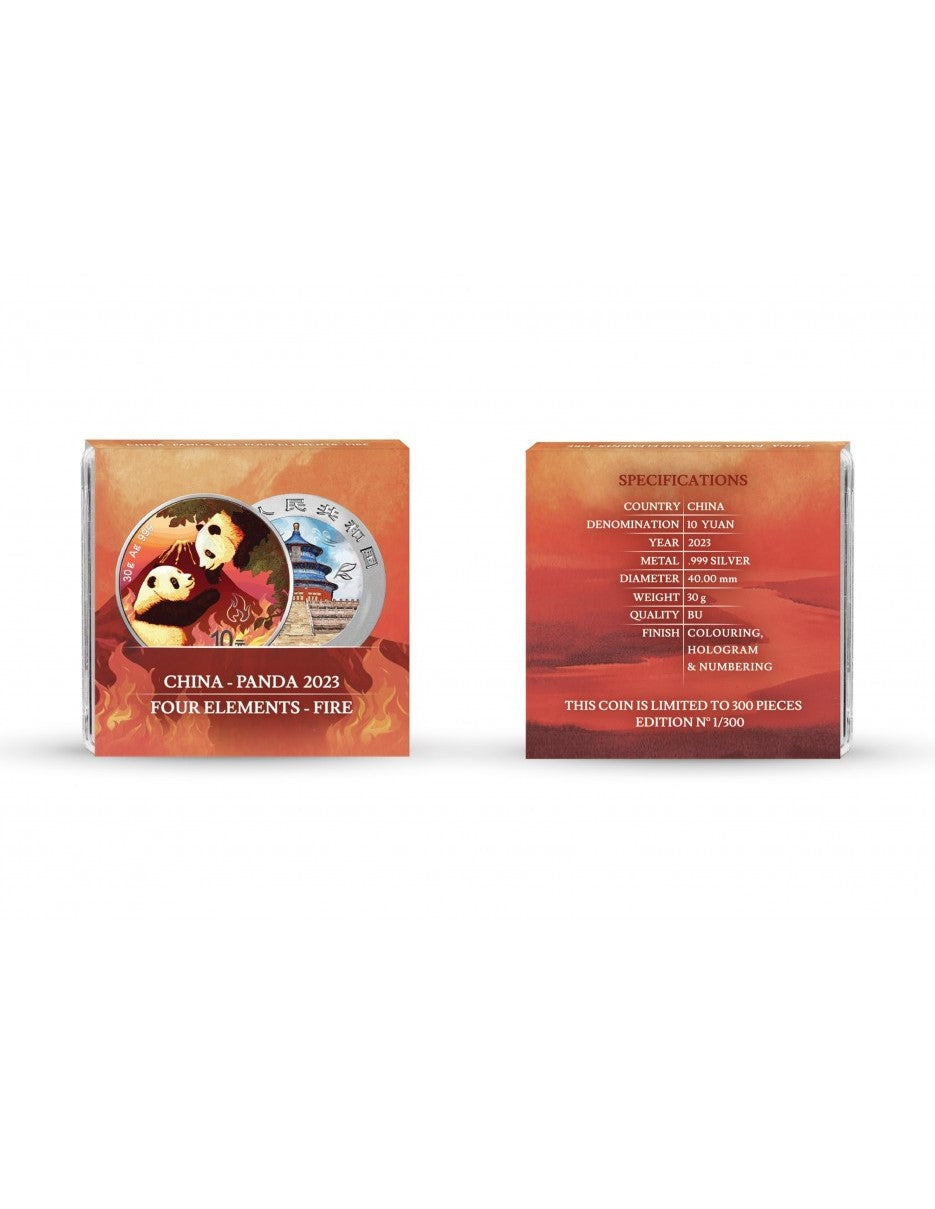 China 2023 10 Yuan  Panda Four Elements EARTH AIR FIRE WATER Set of 4 x 30g .999 Silver Coin