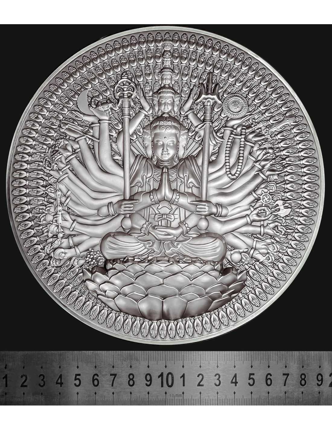 Tchad 2024 10000 CFA Francs GUAN YIN Thousand-armed Thousand-eyed Bodhisattva of Compassion Antique Silver Approx. 1.3 Kilos Details