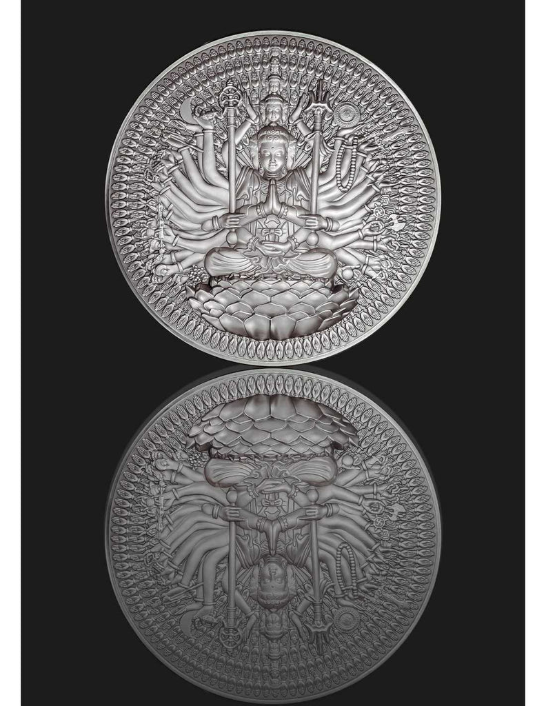 Tchad 2024 10000 CFA Francs GUAN YIN Thousand-armed Thousand-eyed Bodhisattva of Compassion Antique Silver Approx. 1.3 Kilos Reverse Banner