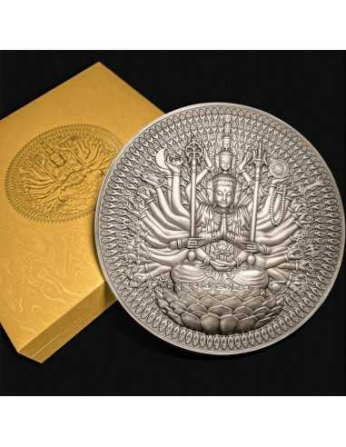 Tchad 2024 10000 CFA Francs GUAN YIN Thousand-armed Thousand-eyed Bodhisattva of Compassion Antique Silver Approx. 1.3 Kilos Banner, Coin and Certificate