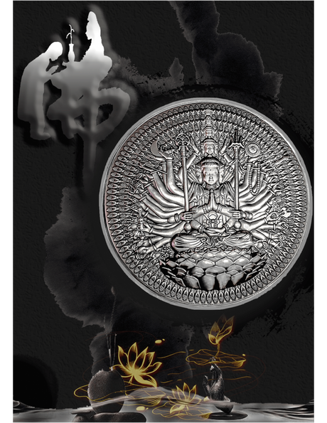 Tchad 2024 10000 CFA Francs GUAN YIN Thousand-armed Thousand-eyed Bodhisattva of Compassion Antique Silver Approx. 1.3 Kilos Vertical Banner