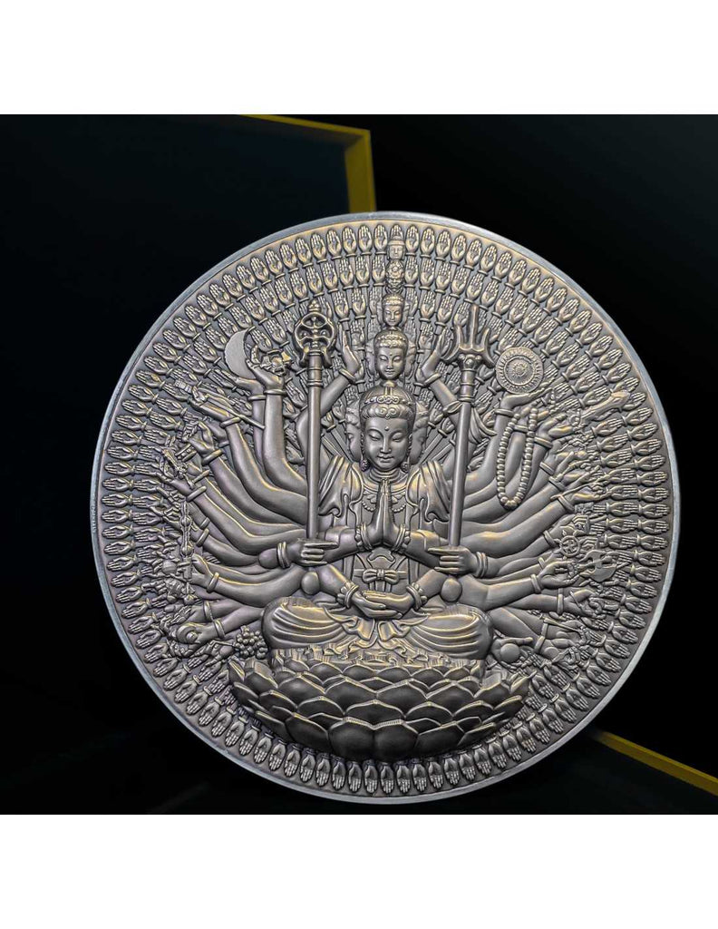 Tchad 2024 10000 CFA Francs GUAN YIN Thousand-armed Thousand-eyed Bodhisattva of Compassion Antique Silver Approx. 1.3 Kilos Detail