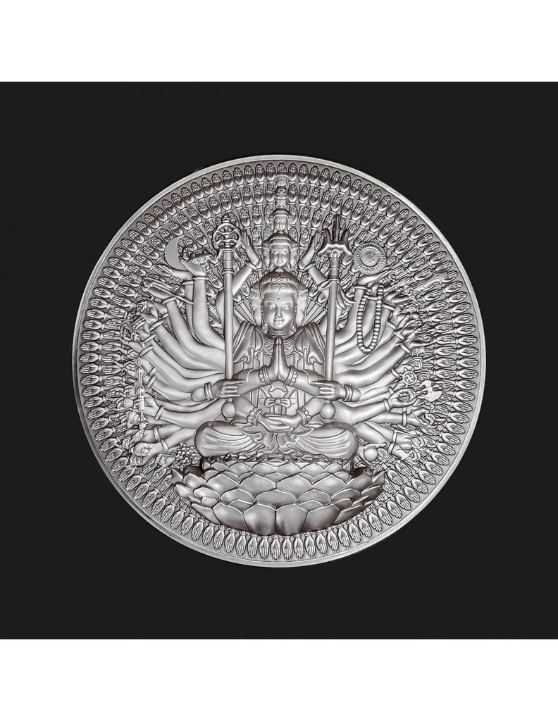 Tchad 2024 10000 CFA Francs GUAN YIN Thousand-armed Thousand-eyed Bodhisattva of Compassion Antique Silver Approx. 1.3 KilosReverse detail Banner