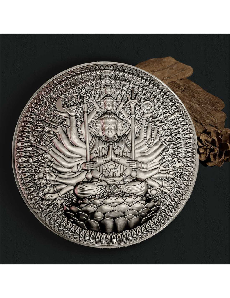Tchad 2024 10000 CFA Francs GUAN YIN Thousand-armed Thousand-eyed Bodhisattva of Compassion Antique Silver Approx. 1.3 Kilos Details Reverse