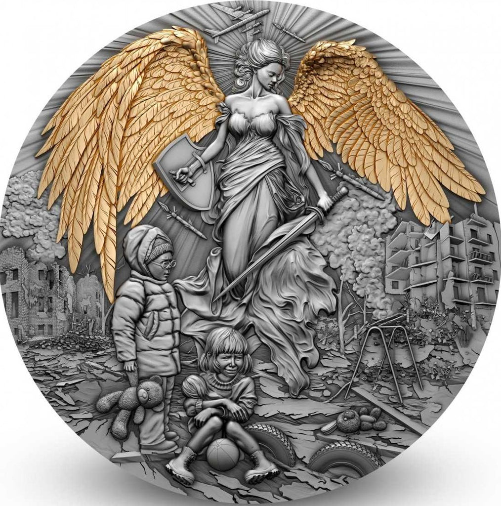 Cameroon 2023 2000 Francs GUARDIAN ANGEL 2oz .999 Antique Silver Gilded Coin Reverse