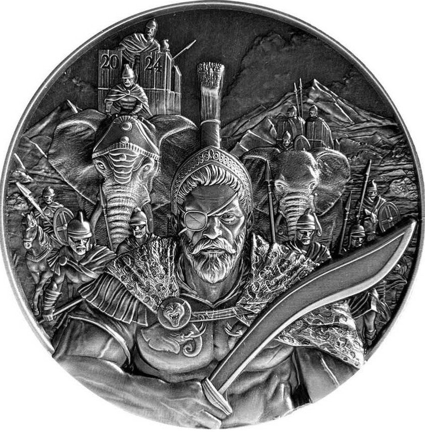 Chad 2024 10000 Francs HANNIBAL Masters of War 2 Oz Antique Silver Coin Reverse