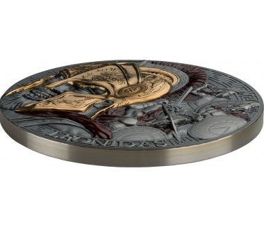 Cameroon 2023 5000 Francs Leonidas -Great Commanders 5 Oz Coloured Antique Silver Coin Mintage 750