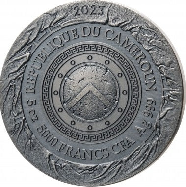 Cameroon 2023 5000 Francs Leonidas -Great Commanders 5 Oz Coloured Antique Silver Coin Mintage 750