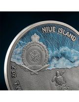 Niue 2023 $2 Loggerhead Sea Turtle Lifelong Journey  oz Antique Finish Silver Coin 500 Made Detail of Obverse