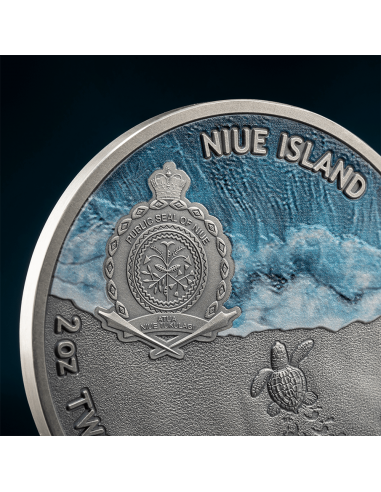 Niue 2023 $2 Loggerhead Sea Turtle Lifelong Journey  oz Antique Finish Silver Coin 500 Made Detail of Obverse