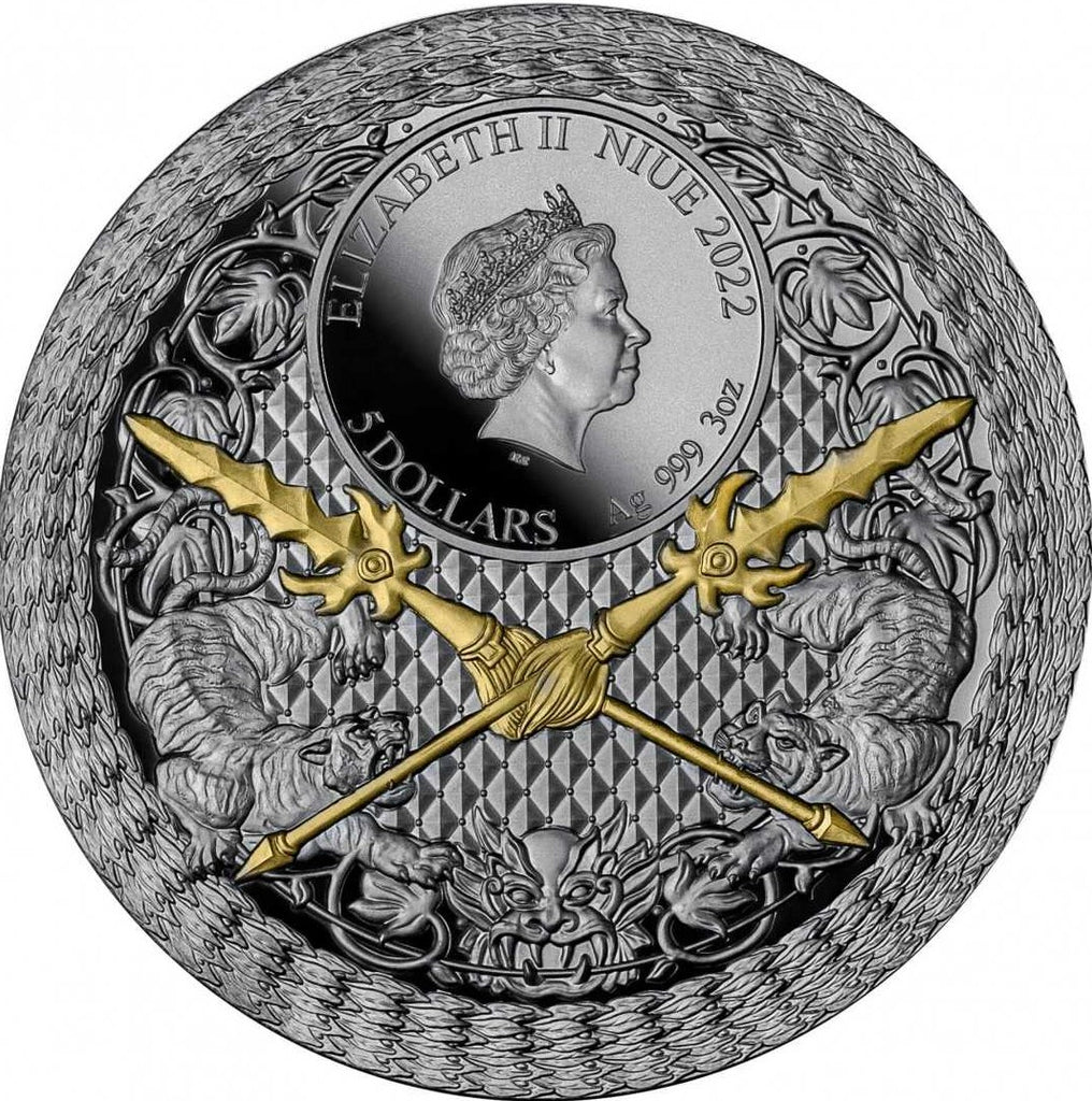Niue 2022 $5 MA CHAO Five Tiger Generals 3 Oz Black Proof Silver Coin Obverse
