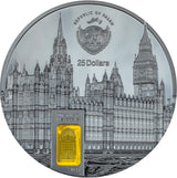 Palau 2023 $25 PALACE OF WESTMINSTER Tiffany Art Metropolis 5 Oz Black Silver Proof Coin CIT Smartminting®