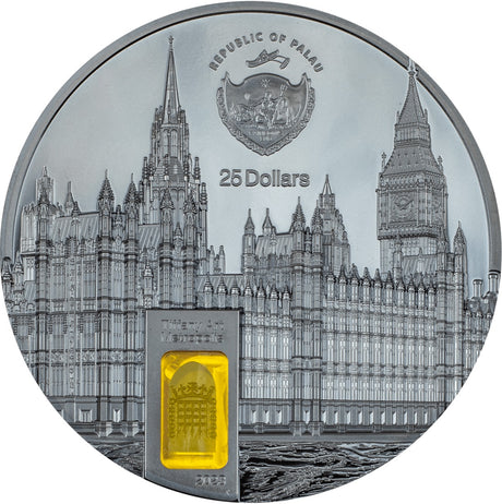 Palau 2023 $25 PALACE OF WESTMINSTER Tiffany Art Metropolis 5 Oz Black Silver Proof Coin CIT Smartminting®