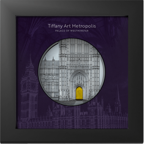 Palau 2023 $25 PALACE OF WESTMINSTER Tiffany Art Metropolis 5 Oz Black Silver Proof Coin CIT Smartminting®