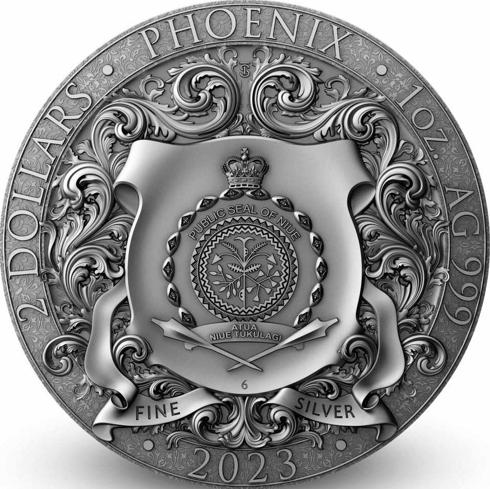 Niue 2023 $2 PHOENIX 1oz Antique Silver Obverse