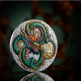Niue 2024 $10 POWER OF GREEN DRAGON 5 oz .999 Coloured Antique Silver Coin