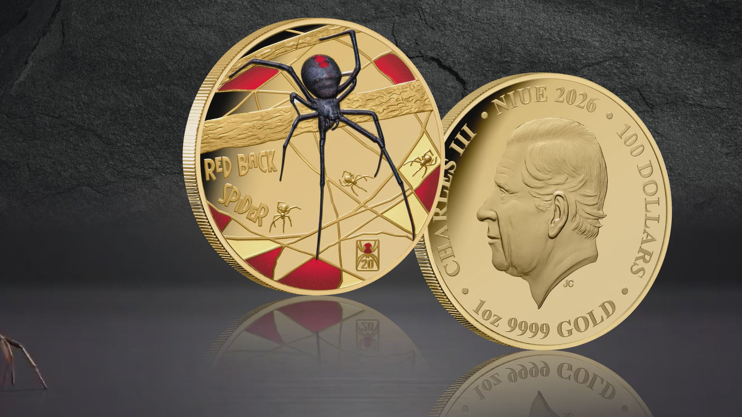 Niue 2026 $100 Redback Spider Privy Mark 1oz Gold Video - FORTYMILLION