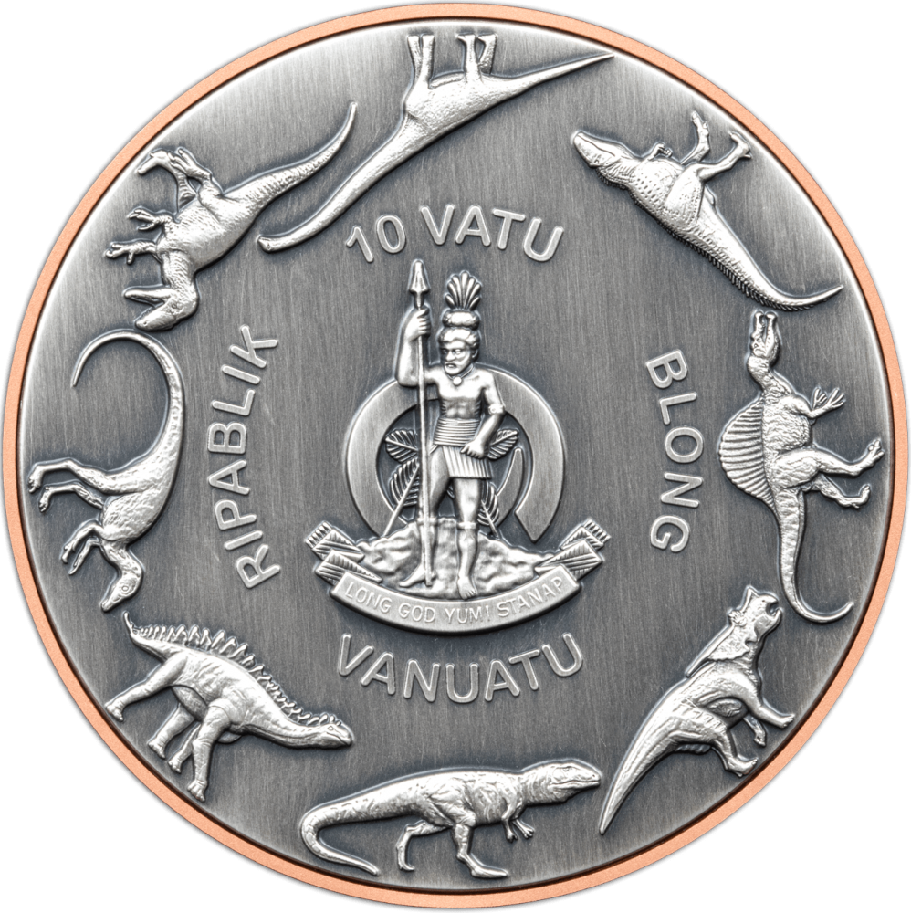 Vanuatu 2023 10 Vatu Giant Pteranodon Double .999 Silver Antique Finish Coin 145gm Copper Core