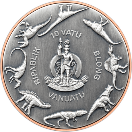 Vanuatu 2023 10 Vatu Giant Pteranodon Double .999 Silver Antique Finish Coin 145gm Copper Core
