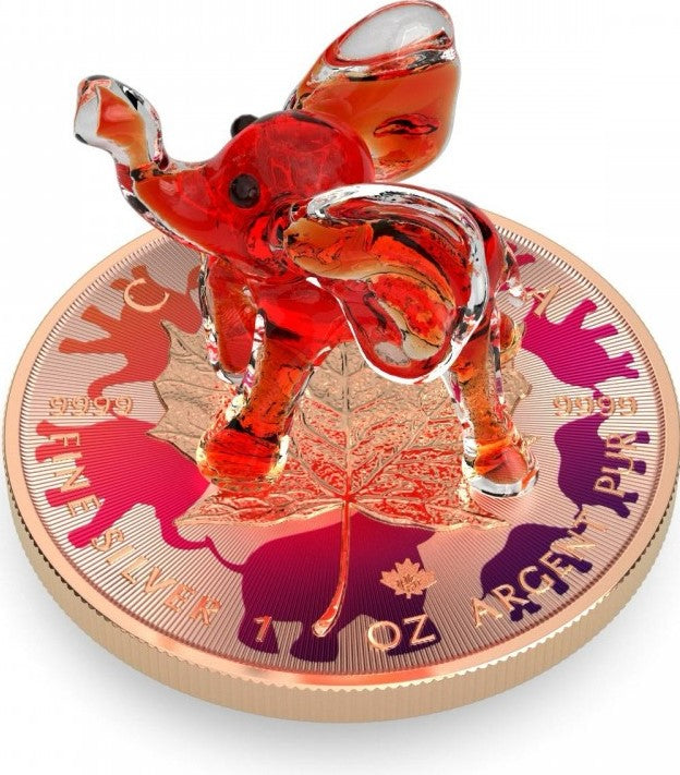Canada 2022 $5 RED ELEPHANT Murano Glass Series Maple Leaf 1 oz .9999 Colourised Silver