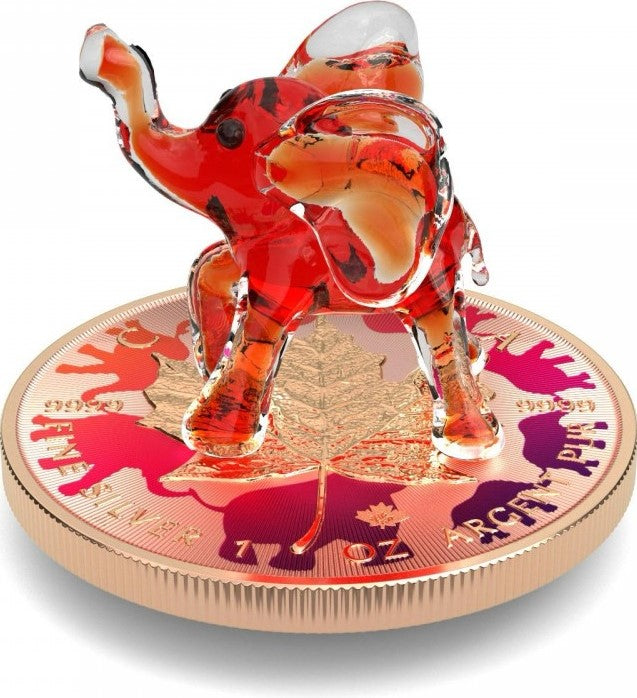 Canada 2022 $5 RED ELEPHANT Murano Glass Series Maple Leaf 1 oz .9999 Colourised Silver