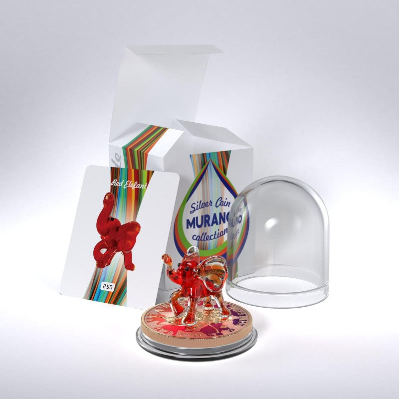 Canada 2022 $5 RED ELEPHANT Murano Glass Series Maple Leaf 1 oz .9999 Colourised Silver