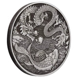 Australia 2023 $1 Chinese Myths and Legends Dragon and Koi 1oz  .9999 Silver Antiqued Coin in Card